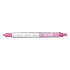 Caneta Azul Pink Tulips Custom Name Pen
