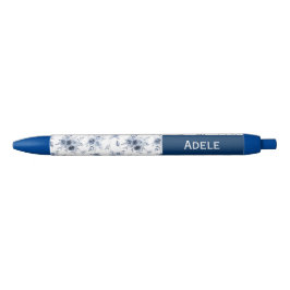 Caneta Azul Rosas Azuis Aquarela Nome Personalizado