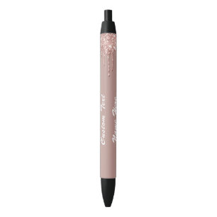 Caneta Azul Texto Personalizado Da rosa Dourada Da Glitter Seu