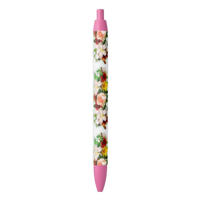 Caneta Azul Trendy Floral Colorful Flowers Rosa (Frente Vertical)