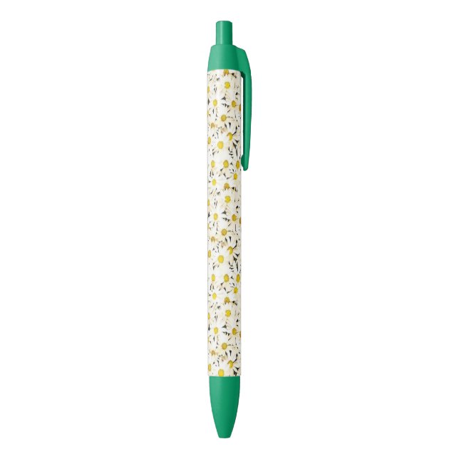 Caneta Azul Trendy Floral White Daisies Green Design Modelo (parte de inferior (Vertical))
