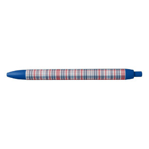 Caneta Azul Vintage, padrão xadrez vermelho branco e azul