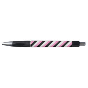 Caneta Bandas Pretas, Brancas e Rosa 