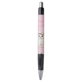 Caneta Boina Rosa Chic Marrom Branco Coruja Estará Vendo
