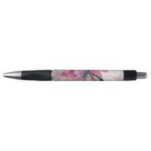 Caneta Borboleta Sonhadora com Flores Rosa