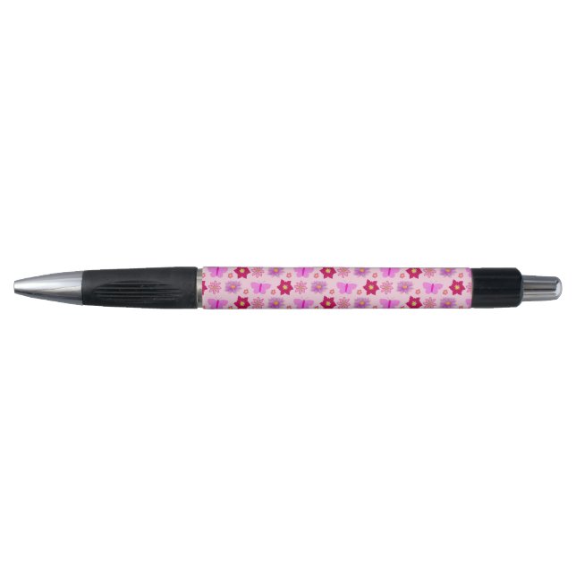Caneta Borboletas e flores de bebê cor-de-rosa (Frente)