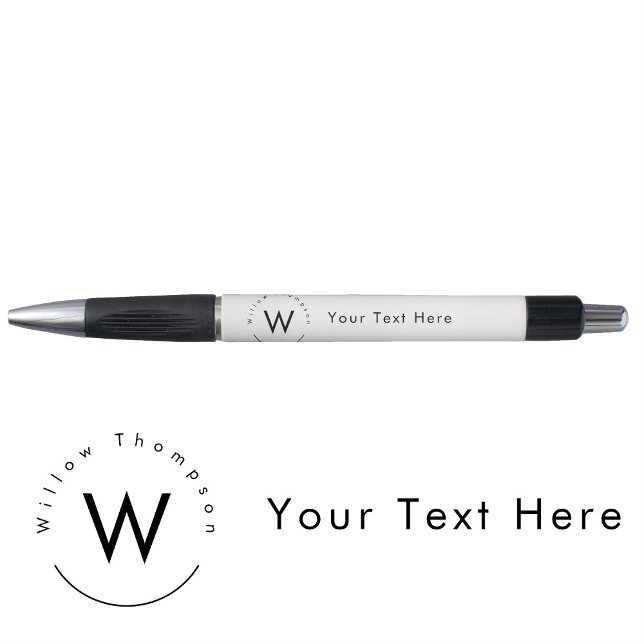 Caneta Branco moderno minimalista monograma (Monogrammed Minimalistic Modern White Pen)