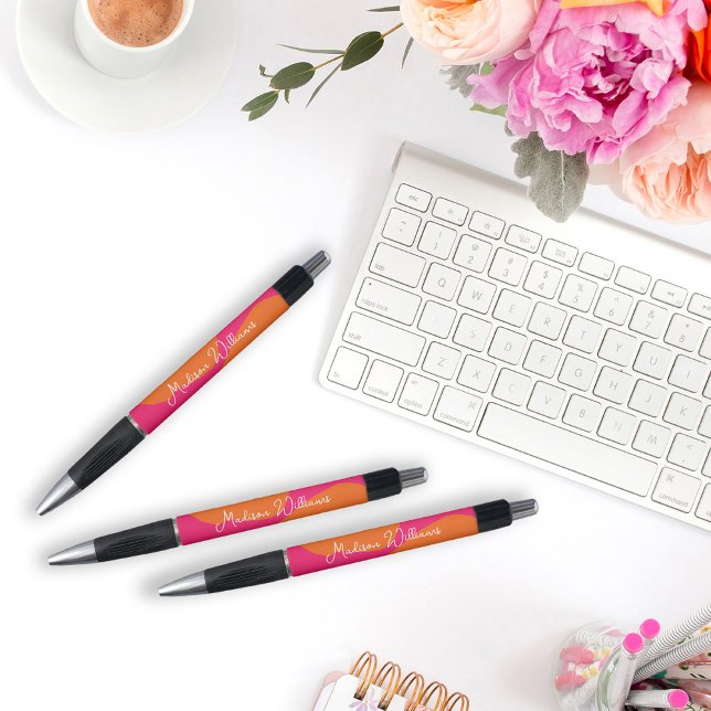 Caneta Brilho e Ousadia Rosa Quente e Laranja Abstrato (Cool pens to personalize with your name.)