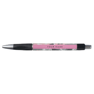 Caneta Camuflagem rosa e Cinza Seu nome Personaliza