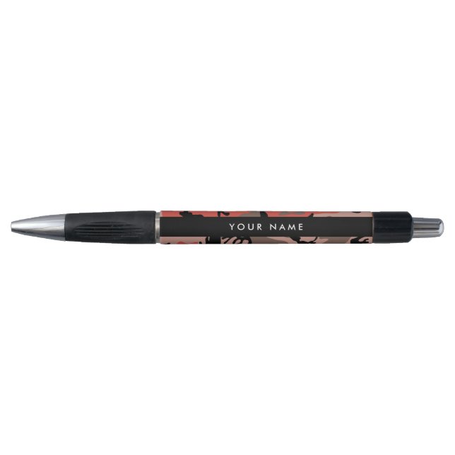 Caneta Camuflagem Vermelha e Marrom Personalize seu nome (Frente)