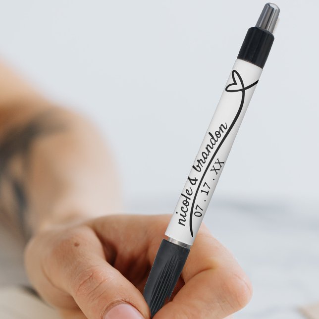 Caneta Casamento Simples de Coração Branco e Preto (Simple White & Black Heart Wedding Pen)