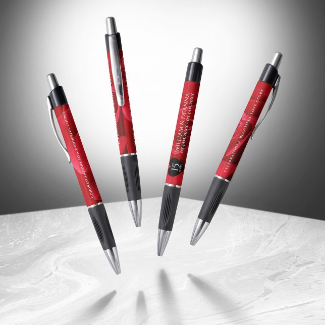 Caneta Celebração do Aniversário de Casamento de Rosa 15  (Elegant 15th Rose Wedding Anniversary Pen Cover Photo)