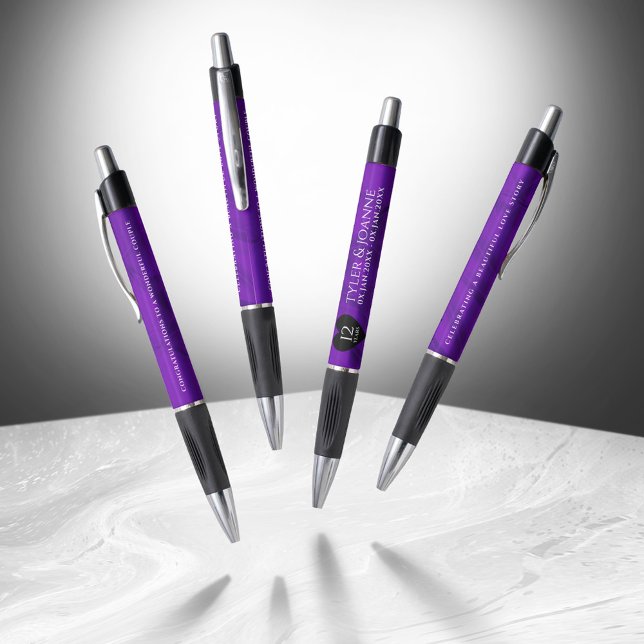 Caneta Celebração do Aniversário do Casamento da Seda da  (Elegant 12th Silk Wedding Anniversary Pen Cover Photo)