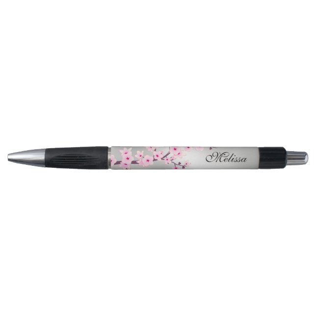 Caneta Cherry Blossomo Pink Silver Monograma (Frente)