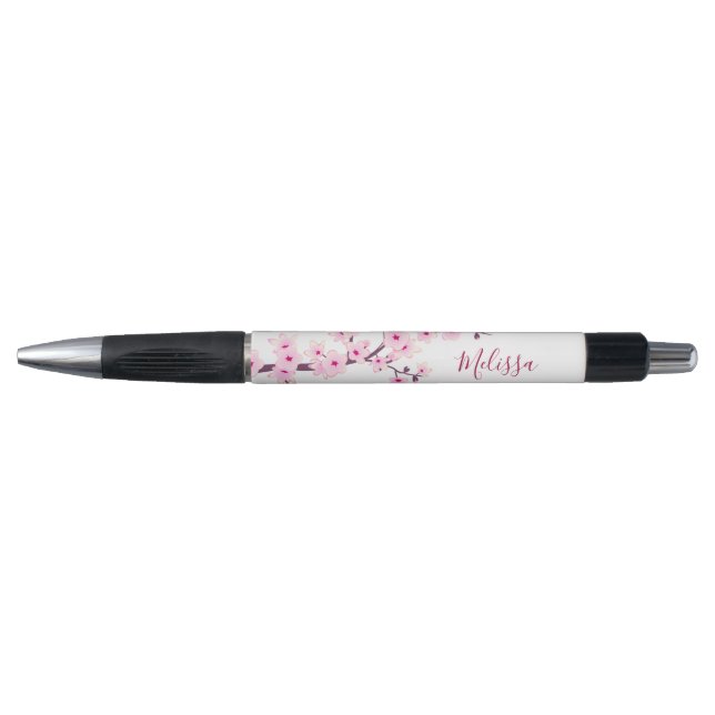 Caneta Cherry Blossoms Pink White Monogram (Frente)