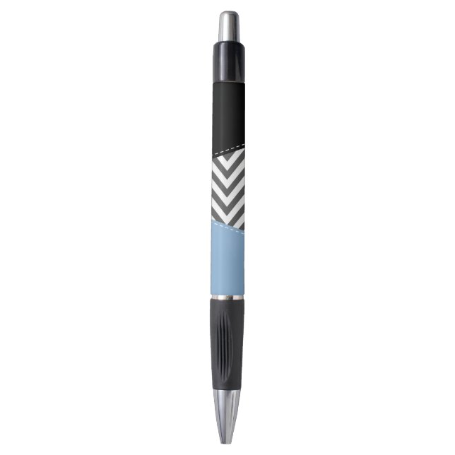 Caneta Cinza Zigzag, Cinza Chevron, Zigzag Patterno, Azul (Frente Vertical)