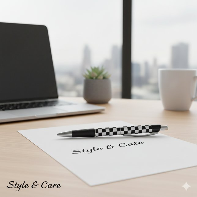 Caneta Clássico Estilo Caixa Quadrada Preta e Branca Emmy (Classic White Black Square Box Pattern Style Emmy Pen)