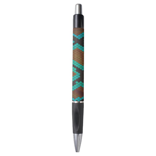 Caneta Cobra Brown e Teal Impressão (Frente Vertical)