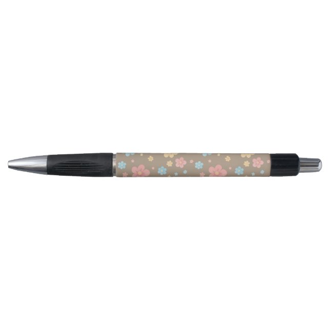 Caneta com Estampa Floral (Base Marrom) (Frente)