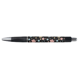 Caneta com Estampa Floral (Base Preta)