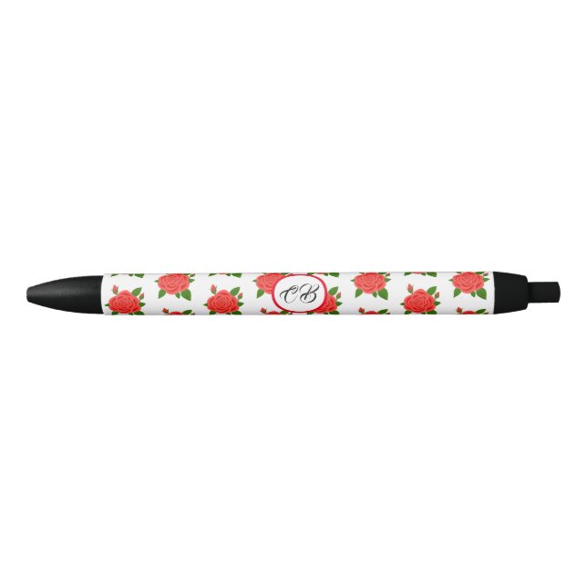 Caneta com Monograma Rosa Vermelha Tinta Preta (Frente)
