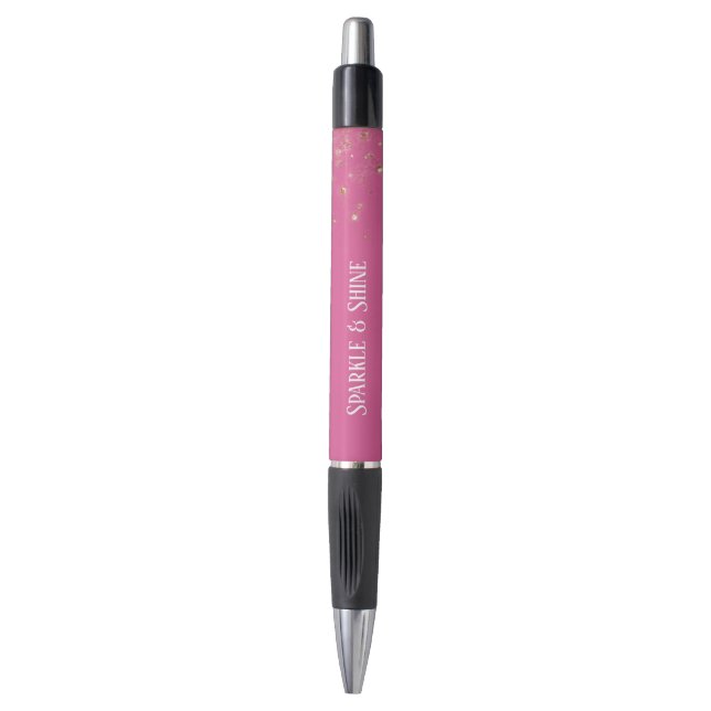 Caneta Confete Rosa Menina Brilho Dourado (Frente Vertical)