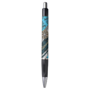Caneta Cor damasco azul bonito personalizada