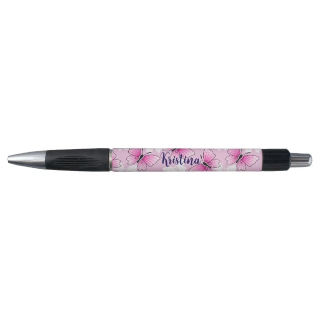 Caneta Cor-de-Rosa Personalizada Borboleta Fofa Ka (Frente)
