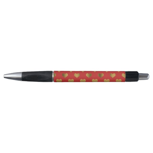 Caneta Corações Dourados em Vermelho (Frente)