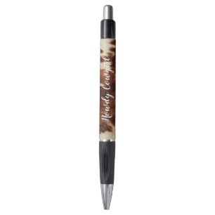 Caneta Couro de Vaca Creme Marrom Ocidental