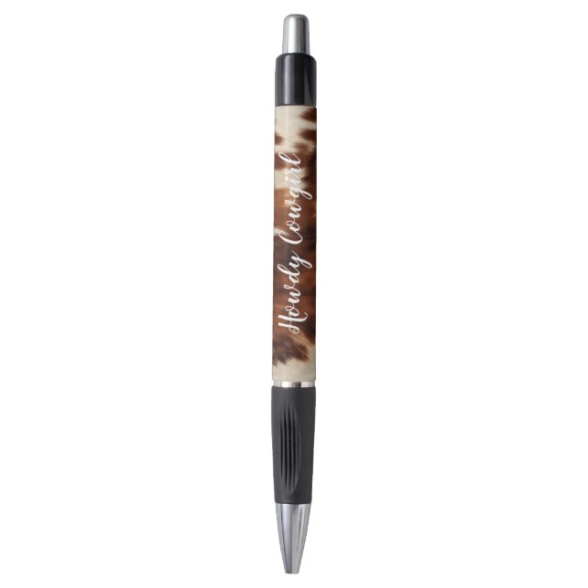 Caneta Couro de Vaca Creme Marrom Ocidental   (Frente Vertical)