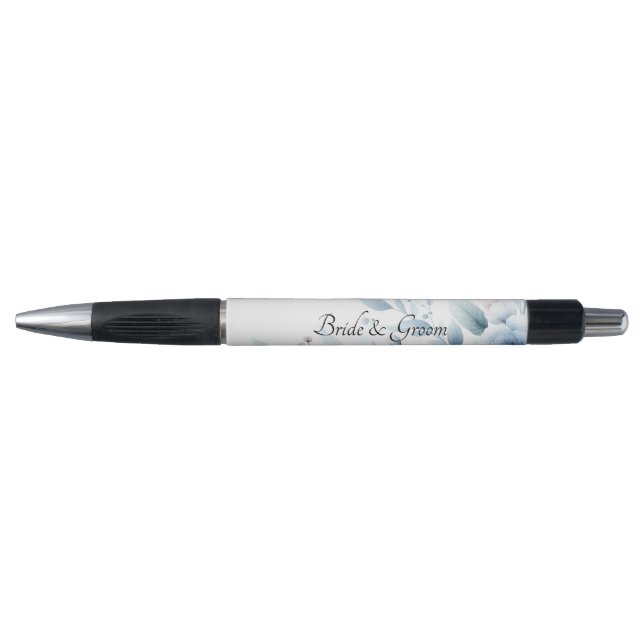 Caneta de casamento floral azul elegante (Frente)