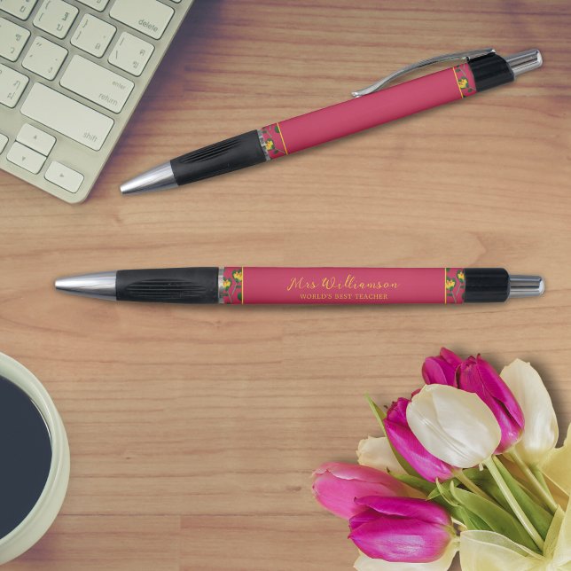 Caneta de Professores Florais Modernos Brilhantes (Bright Modern Floral Teacher's Pen. Say thank you with this personalised gift.)
