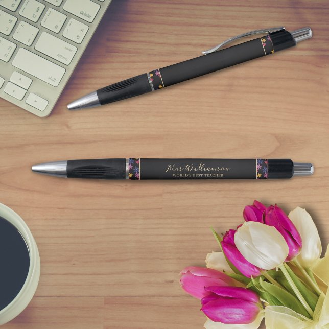 Caneta de Professores Florais Modernos Brilhantes (Bright Modern Floral Teacher's Pen. Say thank you with this personalised gift.)