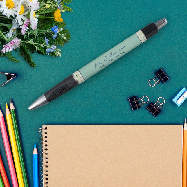 Caneta de Professores Florais Modernos Brilhantes (Bright Modern Floral Teacher's Pen. Say thank you with this personalised gift.)