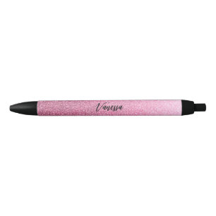 Caneta de Tinta Preta com Brilho Cor-de-Rosa Chic