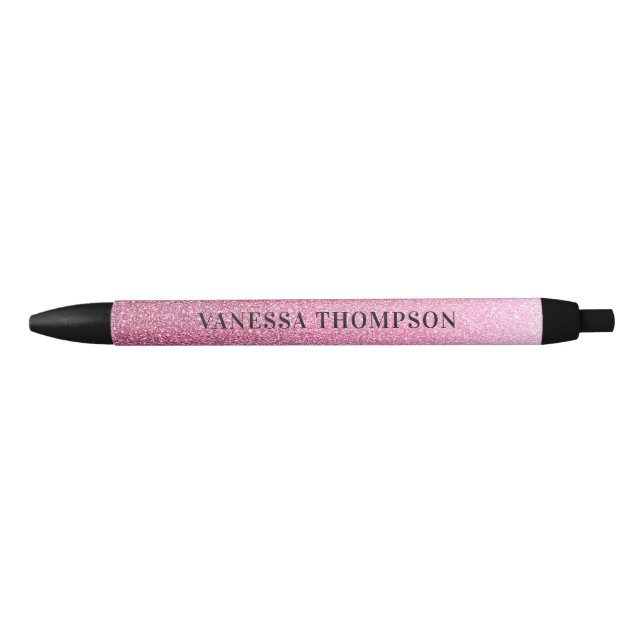 Caneta de Tinta Preta com Brilho Cor-de-Rosa Chic (Frente)