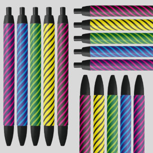 Caneta de Tinta Preta com Padrão Colorido