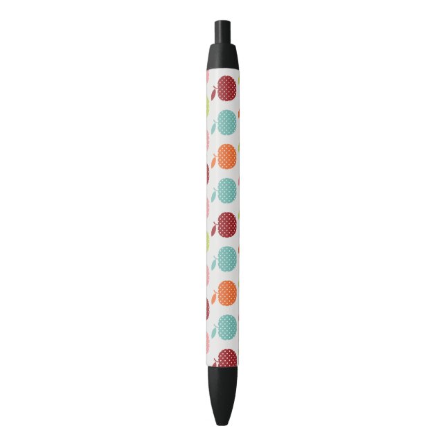Caneta de Tinta Preta com Padrões de Maçã de Fruta (Frente Vertical)