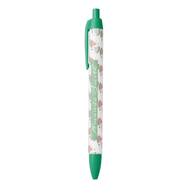 Caneta de Tinta Preta com Purpurina Rosa de Fruta  (Topo (Vertical))