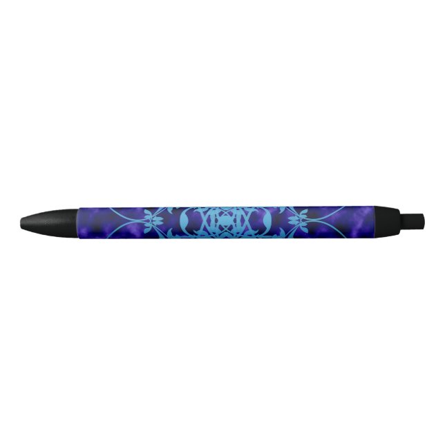 Caneta de tinta preta de porta azul (Frente)