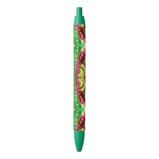 Caneta de Tinta Preta Design de Natal Verde Amarel (Frente Vertical)
