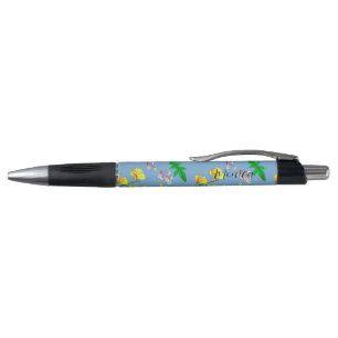 Caneta Delicar flores silvestres em aquarelas azuis