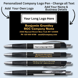 Caneta Detalhes da Empresa, Texto Laranja Dourado em Pret