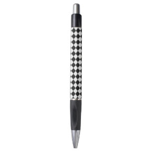 Caneta Diamante Preto e Branco com Padrão Argyle