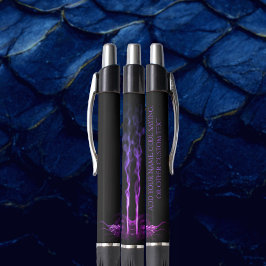 Caneta Dragão Negro e Roxo Fumaça com o seu nome
