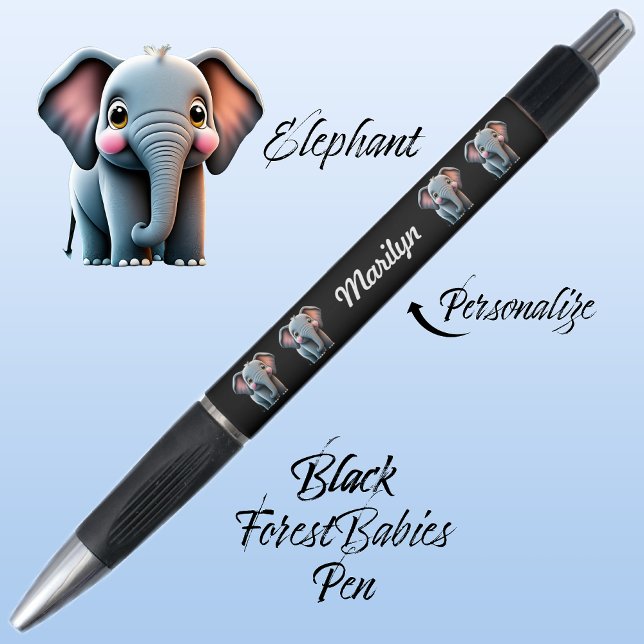Caneta Elefante Selva Cobra Safari Animal Negro (Cute Whimsical Elephant  Jungle Safari Animal Cartoon Graphic Black Customizable ForestBabies Pen 🐘)