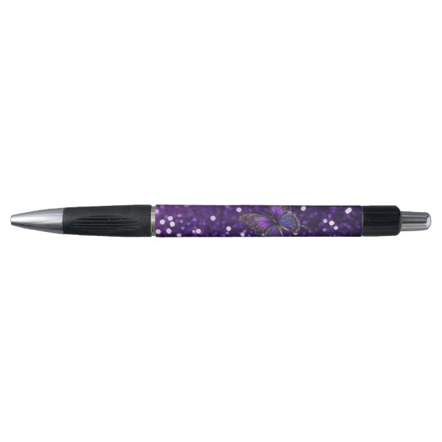 Caneta Elegância Encantadora: A Borboleta Roxa Sparkle (Frente)