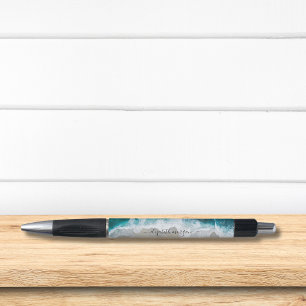 Caneta Elegante Assinatura Script Azul Aquamarinho Verde