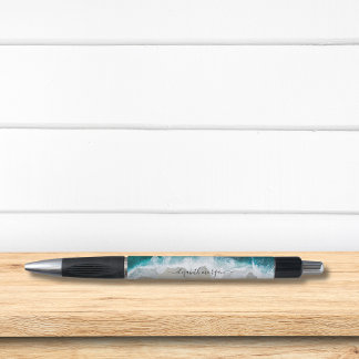 Caneta Elegante Assinatura Script Azul Aquamarinho Verde 
